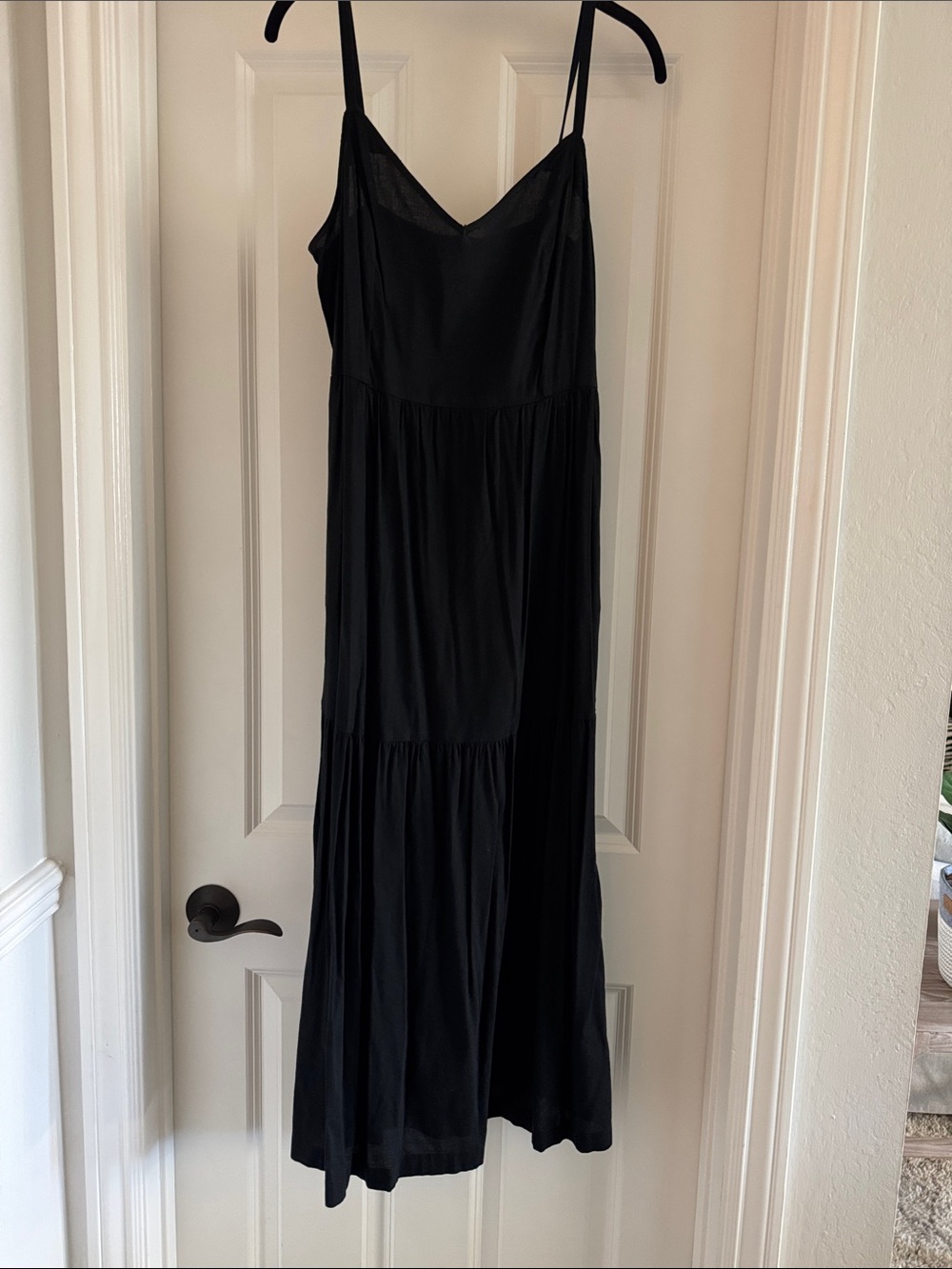 Old Navy Black Midi Slip Dress with Tiered Skirt